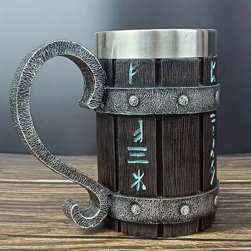 1pc barrel beer mug stainless steel and resin coffee mug vintage nordic   cups water cups   drinkware birthday gifts details 0