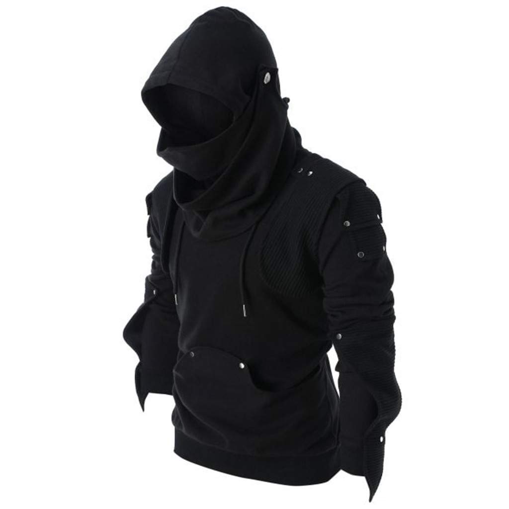 BLACKRISS™Vintage Gothic Masked Studded Long Sleeve Hooded Sweatshirt-Blackriss