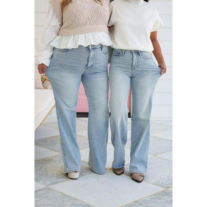  HALF PRICE💥High Rise Vintage Wash Tummy Control Top Straight Leg Jeans
