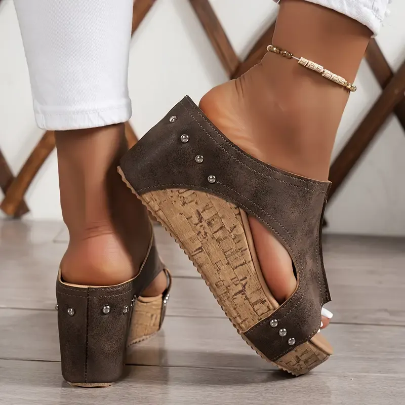 Women's Studded Embellished Thick Leather Sandals