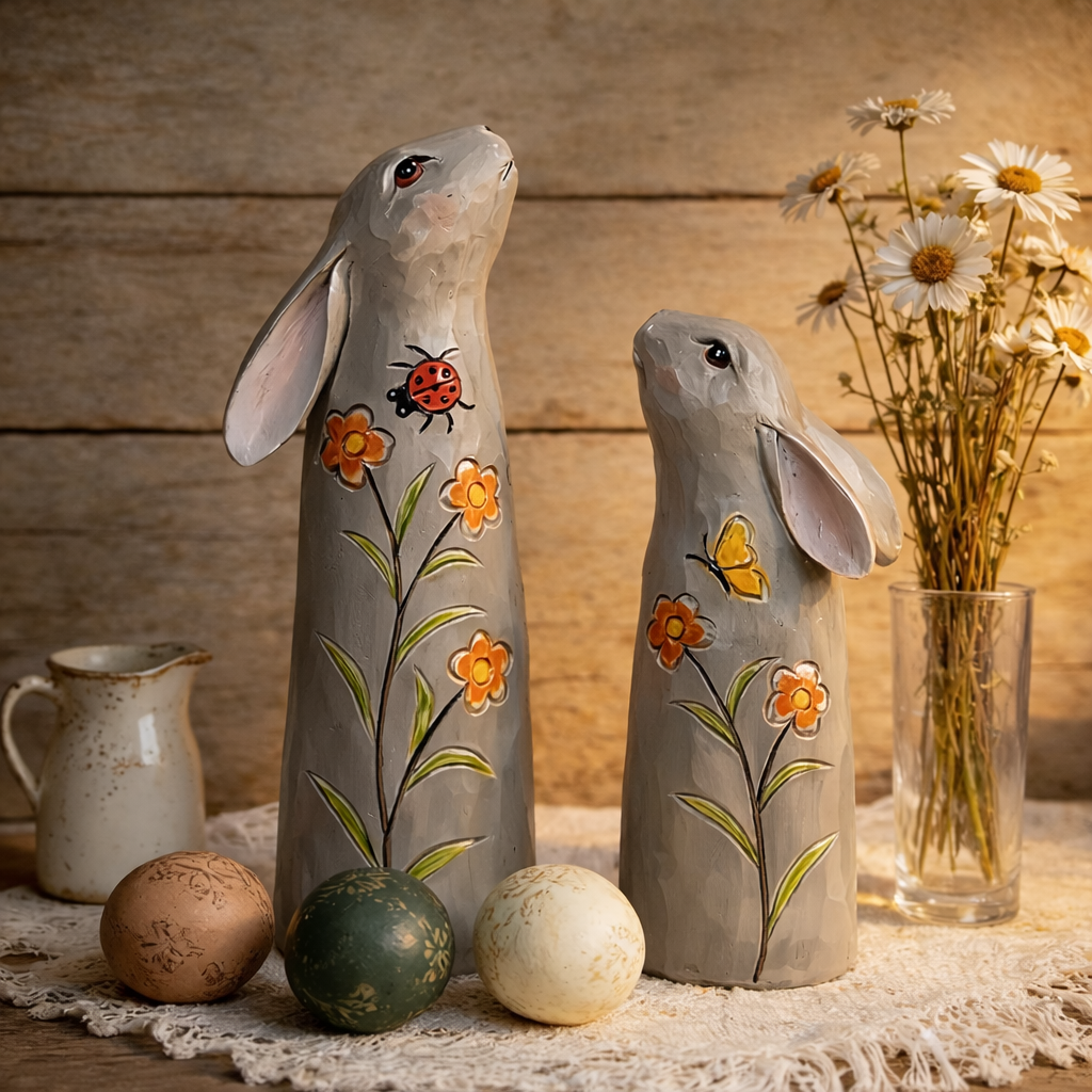 Hand-Painted Spring Bunny Figurines