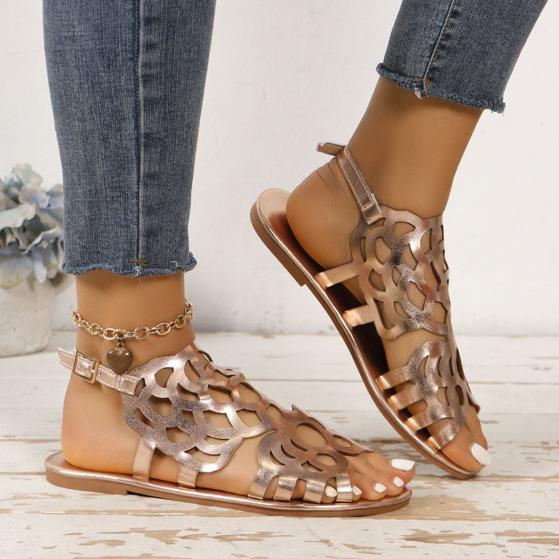 Luxury Leather sandals with openwork details for women