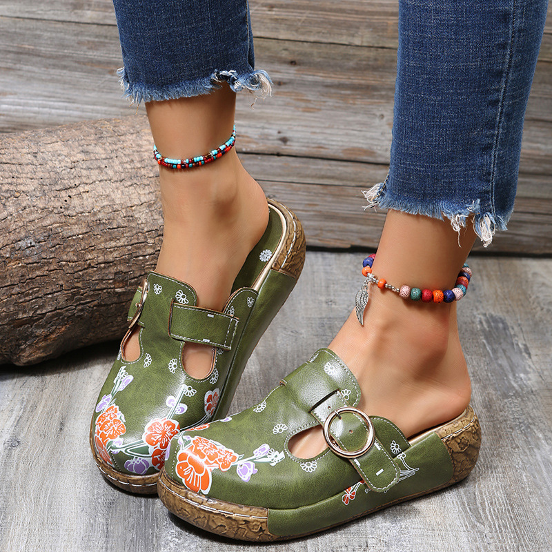 Women's Floral Leather Clog Sandals