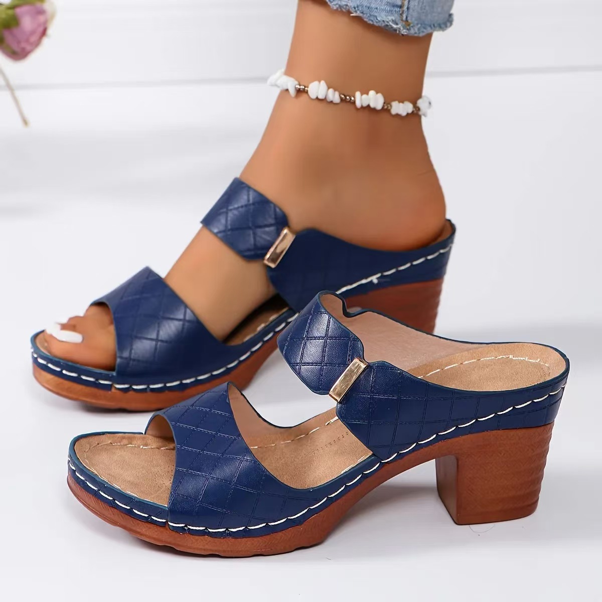 Women's Floral Leather Clog Sandals