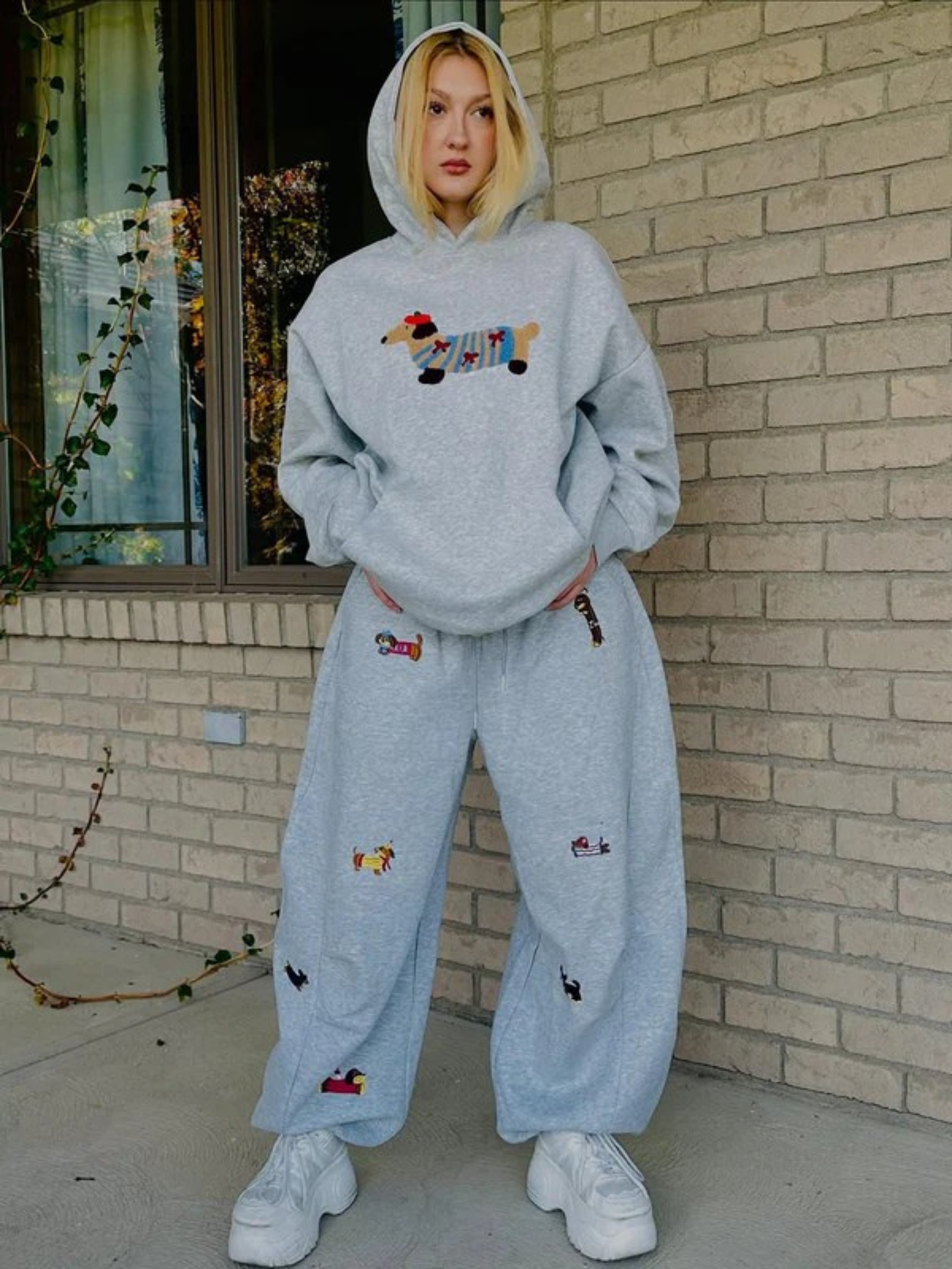 Embroidered Pup Barrel Sweatpants