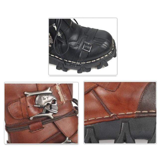 BLACKRISS™Men's Punk Skull Straps Cowhide Leather Boots-Blackriss