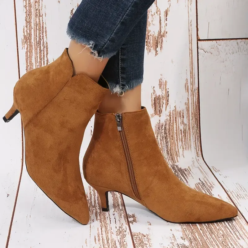 Solid Color Stiletto Anti-slip Heel Ankle Boots