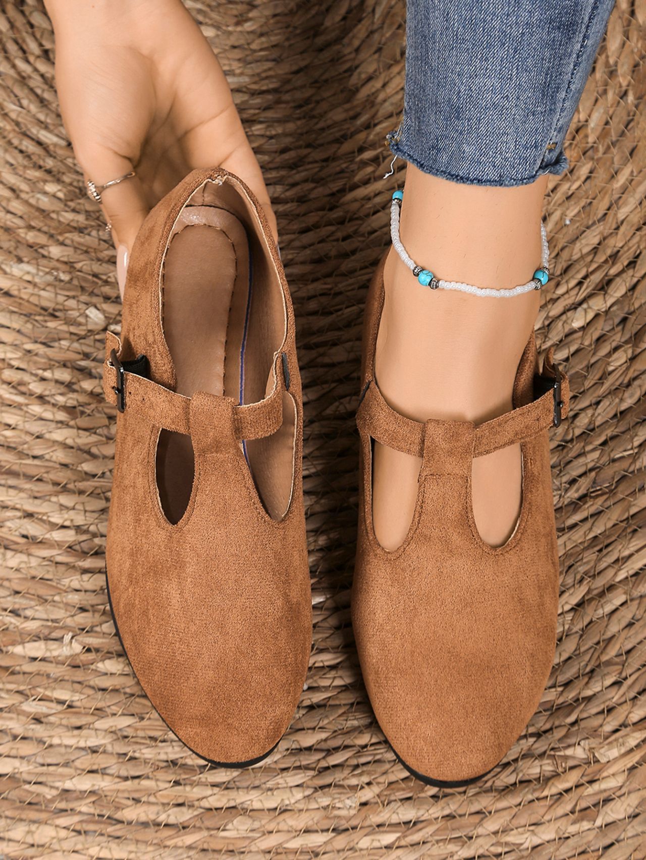 Suede Ballet Flats With Buckle