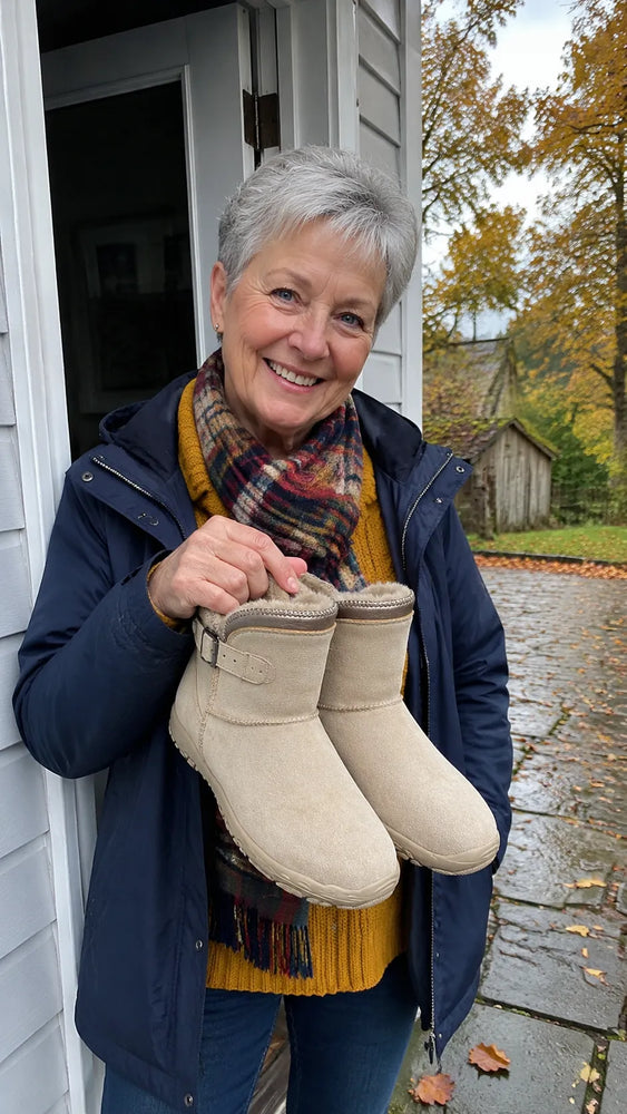 happy customer showing our shoes