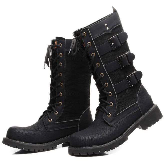 BLACKRISS™Men's Multi Buckles Lace Up High Boots Martin Boots-Blackriss