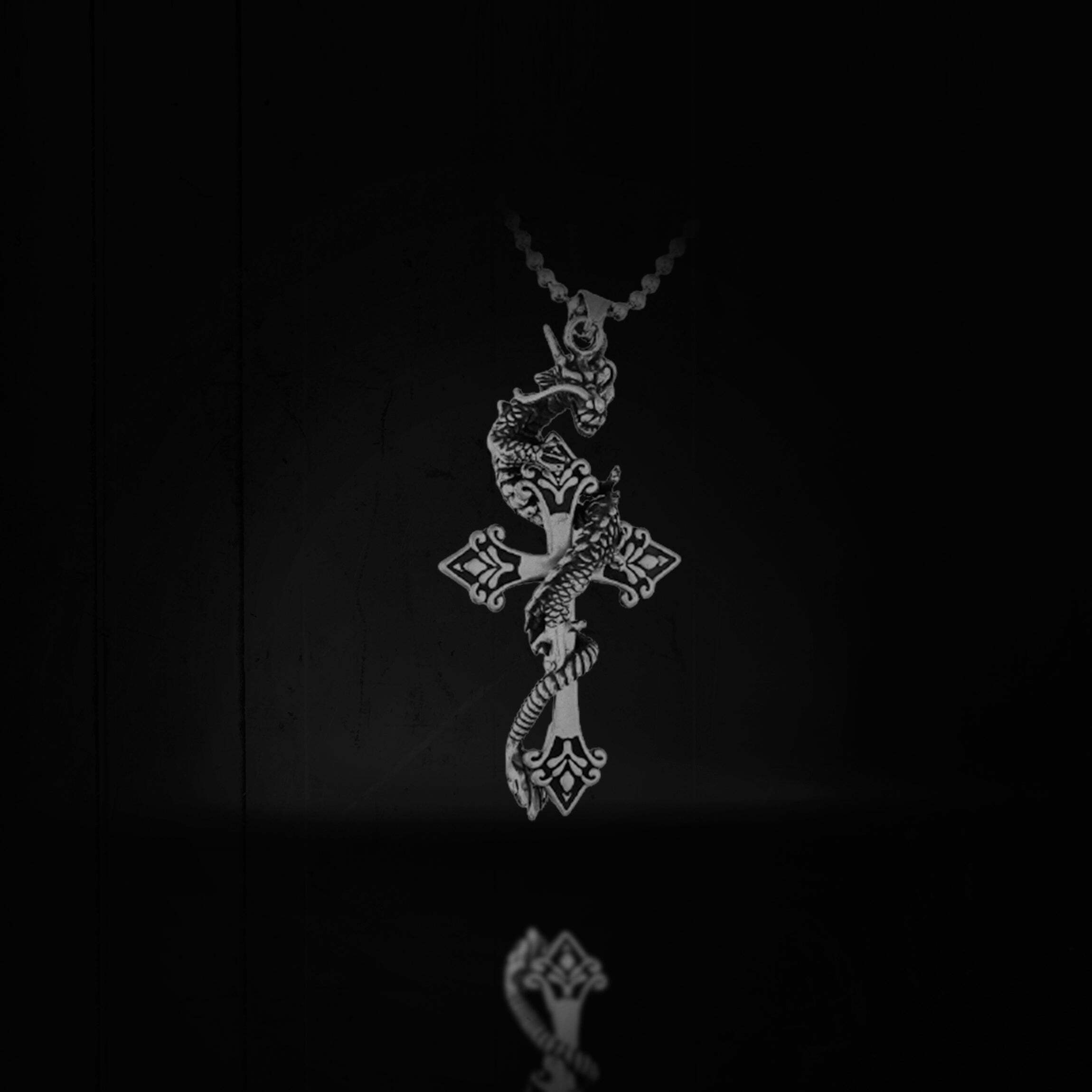 Dragon Carved Cross Pendant