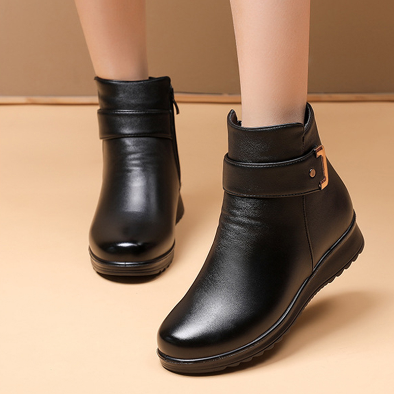 Women's Metal Buckle Genuine Leather Wool Orthopedic Boots