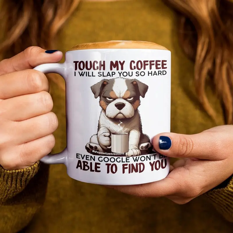 11 oz white ceramic coffee mug with dog pattern suitable for daily drinking water and coffee details 2