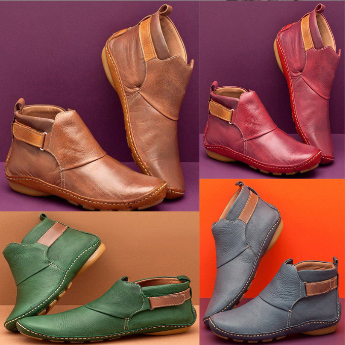 Women'S Vintage Velcro Flat Ankle Boots