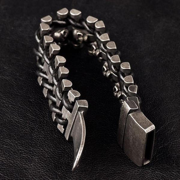 Blackriss™Leather Woven Stainless Steel Skull Bracelet-Blackriss