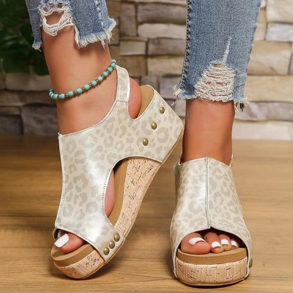 Last Day Promotion 50% OFF - Women's Leather Platform Wedge Orthopedic Sandals