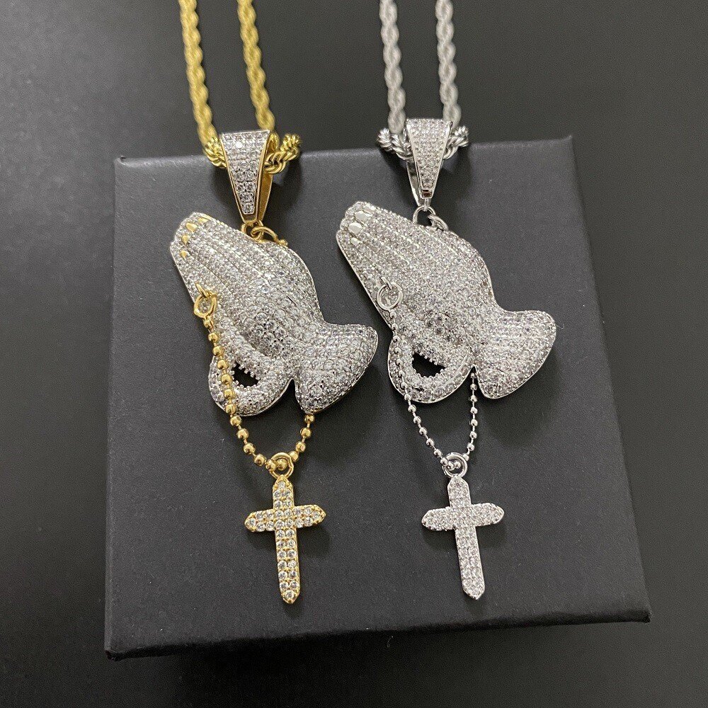 BLACKRISS™Praying Hands Cross Pendant--Hip Hop Jewelry | Gift for Him-Blackriss