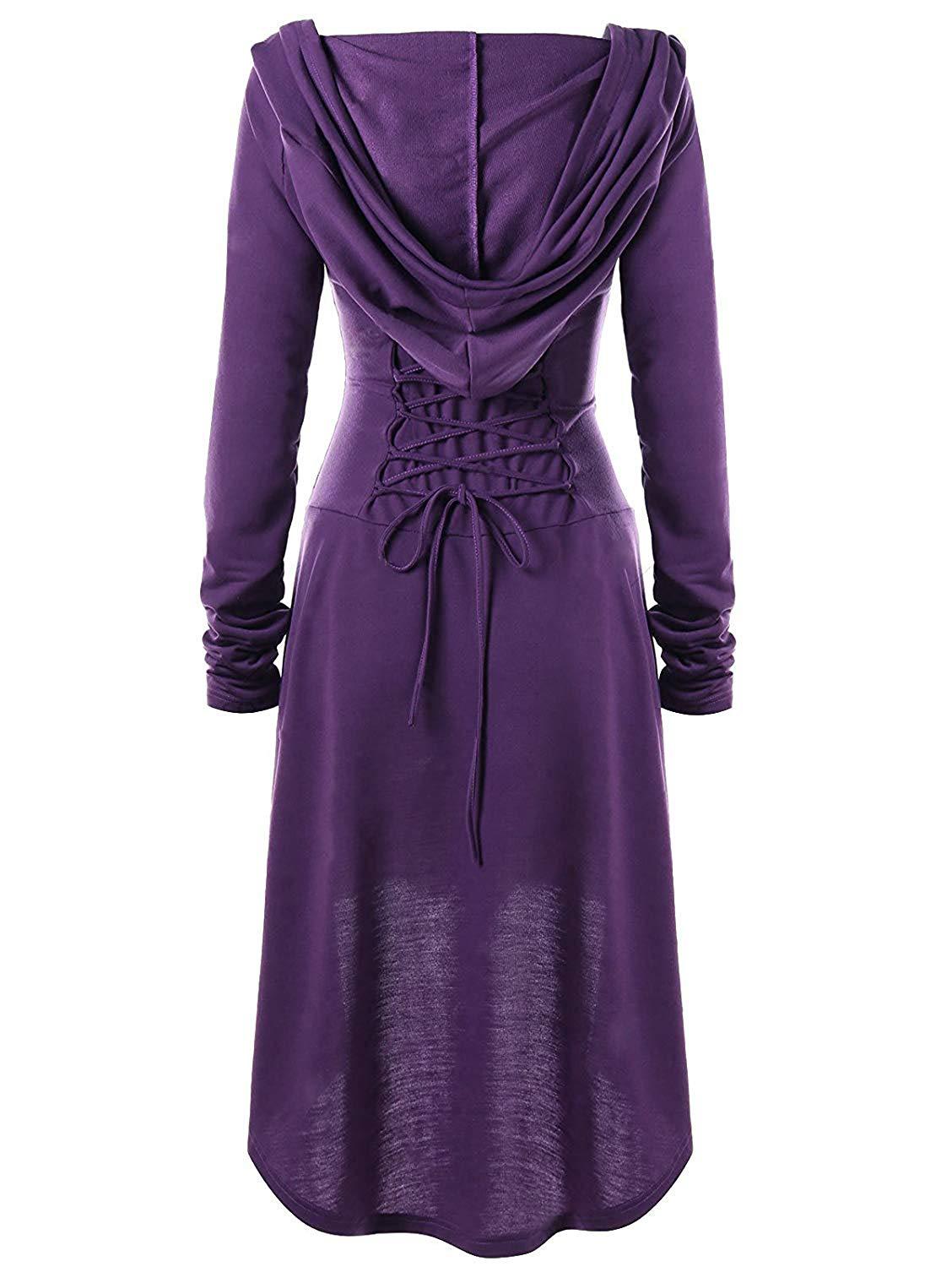 BLACKRISS™Gothic Punk Black Hooded Dresses for Women-Blackriss