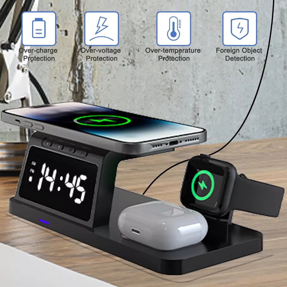 🎊New Year Special Sales-49% OFF🔥7 in 1 Charging Station with Clock, Wireless Charger(Fast Charging)⚡
