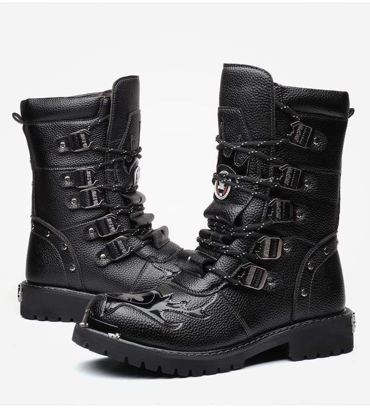 BLACKRISS™Men's Punk Faux Leather Middle Boots Martin Boots Winter Boots-Blackriss