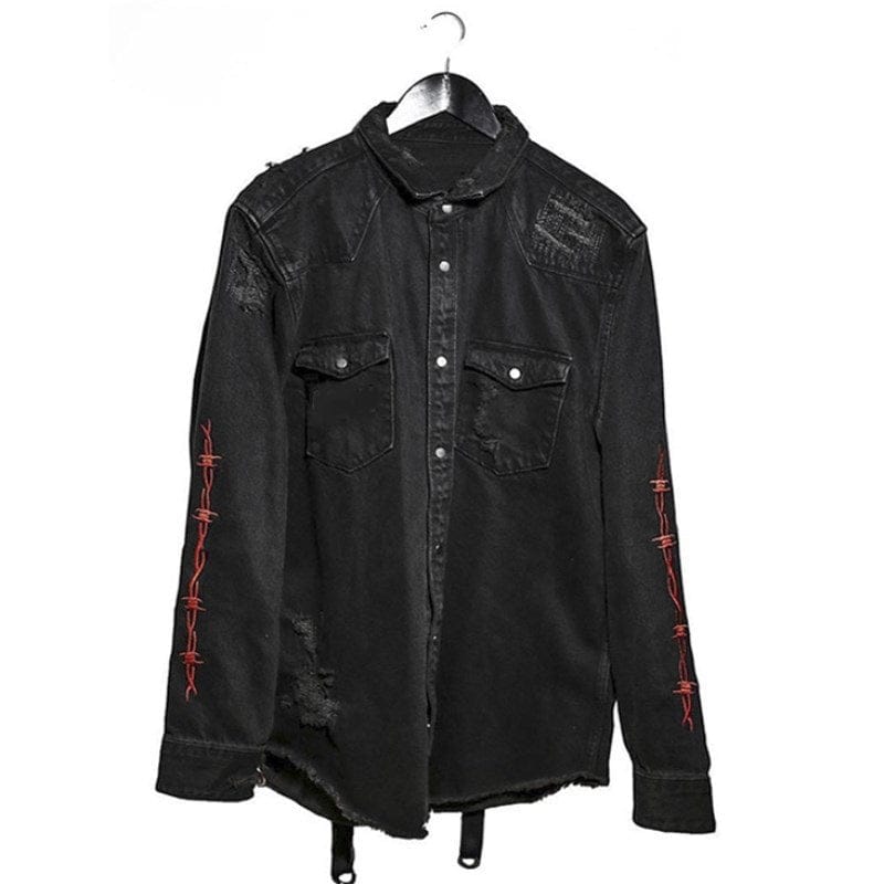 BLACKRISS™Gothic Snake Black Denim Suspenders & Holes Jacket-Blackriss