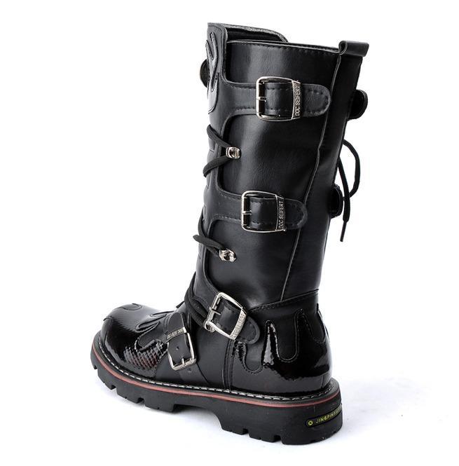 BLACKRISS™Men's Steampunk Fire Totem Black High Boots Motorcycle Boots-Blackriss