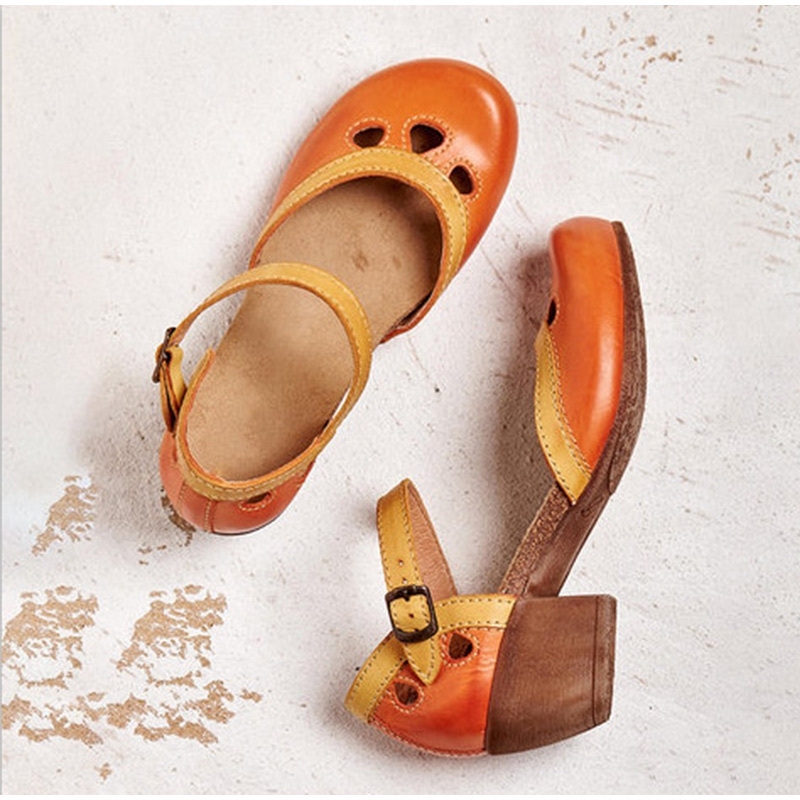 Women Comfy Buckle Strap Pumps Low Heel Sandals