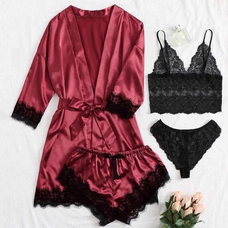 Valentine's Day 4 sets of lace satin sling pajamas set