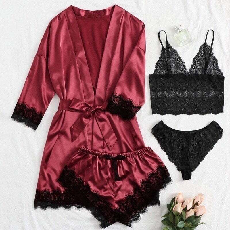 Valentine's Day 4 sets of lace satin sling pajamas set