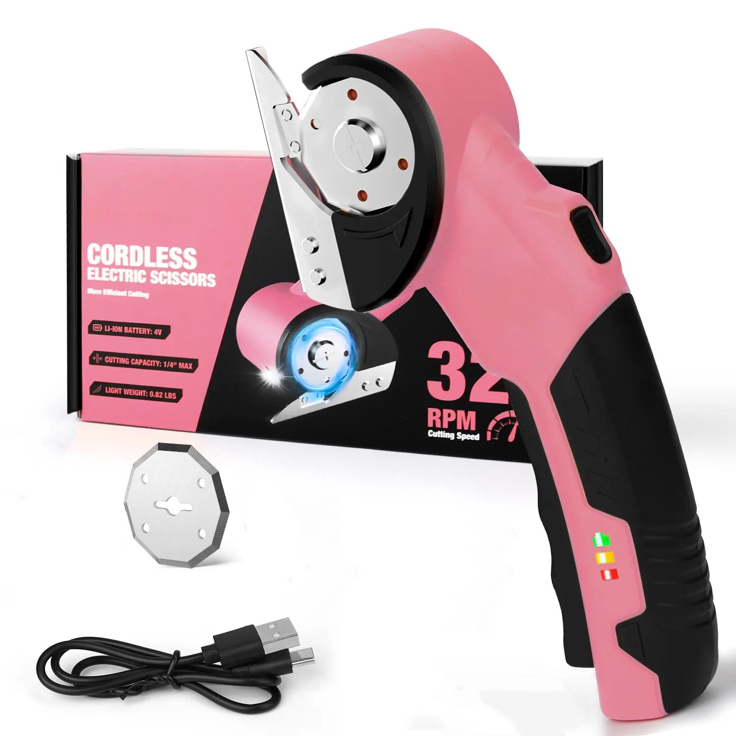 ✂️Cordless Electric Scissors 4V – Rechargeable Heavy Duty Cutter with Safety Lock, LED Light, Long Battery Life - Yellow