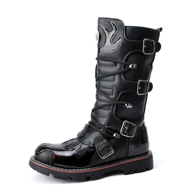 BLACKRISS™Men's Steampunk Fire Totem Black High Boots Motorcycle Boots-Blackriss