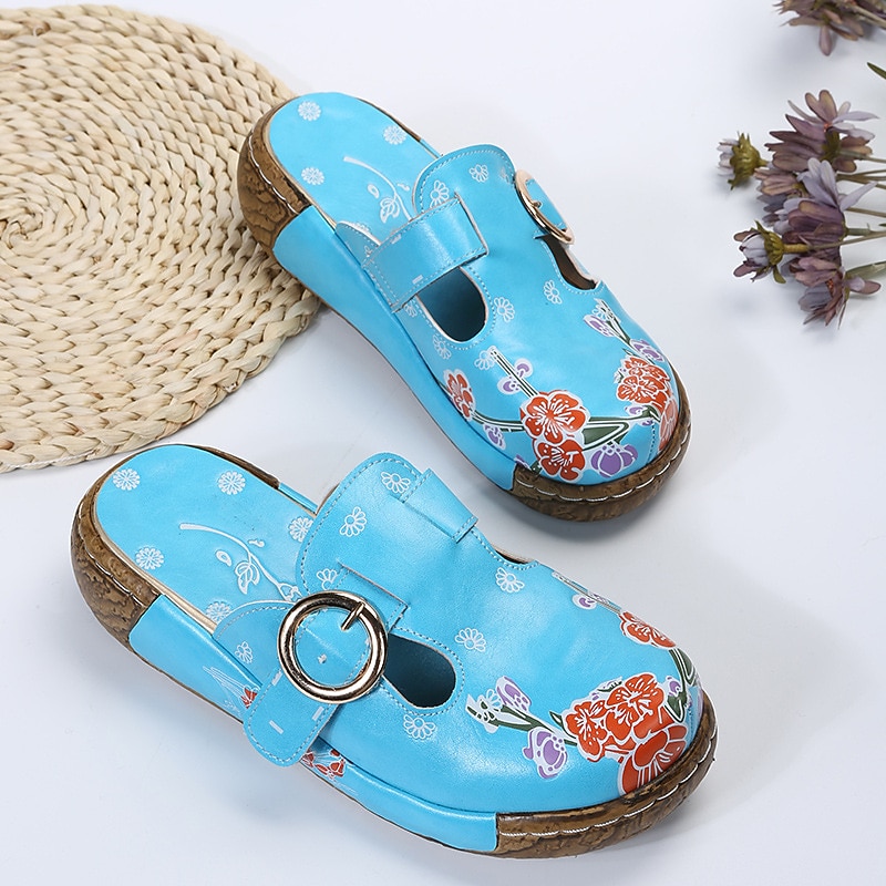 Women's Floral Embroidered Slip-On Clogs with Buckle Detail and Wedge Heel - Comfortable Vintage Casual Shoes 2026 - $32.99 &ndash;P7