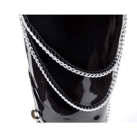 BLACKRISS™Men's Metal Chain Patent Leather Motorcycle Thigh Boots-Blackriss