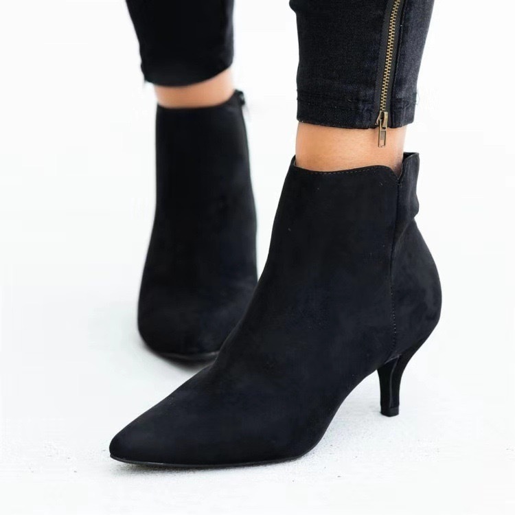 Solid Color Stiletto Anti-slip Heel Ankle Boots