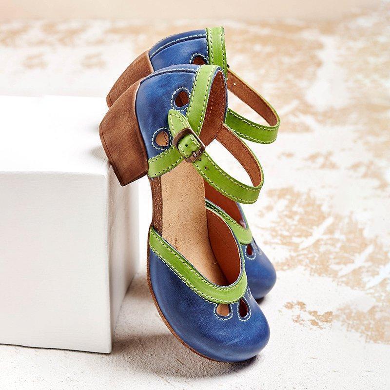 Women Comfy Buckle Strap Pumps Low Heel Sandals