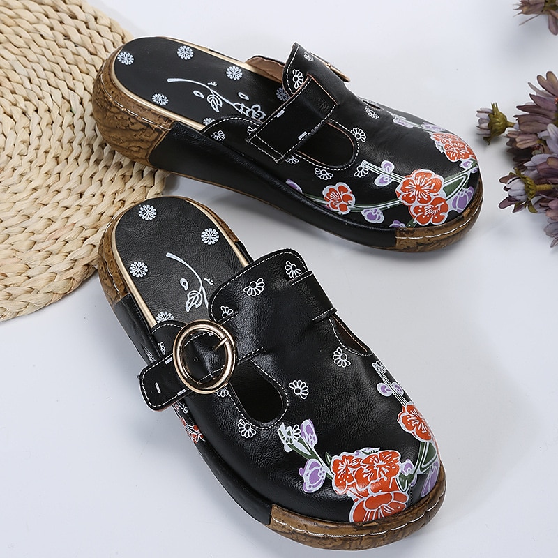Women's Floral Embroidered Slip-On Clogs with Buckle Detail and Wedge Heel - Comfortable Vintage Casual Shoes 2026 - $32.99 &ndash;P1