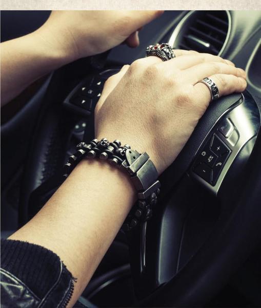 Blackriss™Leather Woven Stainless Steel Skull Bracelet-Blackriss