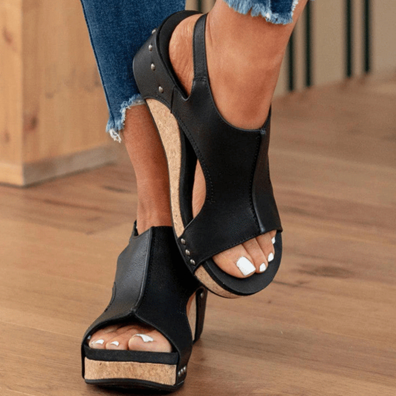 Last Day Promotion 50% OFF - Women's Leather Platform Wedge Orthopedic Sandals