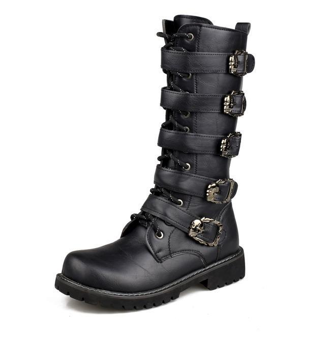 BLACKRISS™Men's Faux Leather Martin Boots With Adjustable Buckles-Blackriss