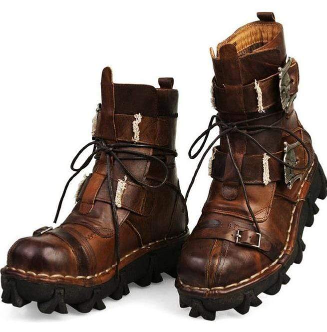 BLACKRISS™Men's Punk Skull Straps Cowhide Leather Boots-Blackriss