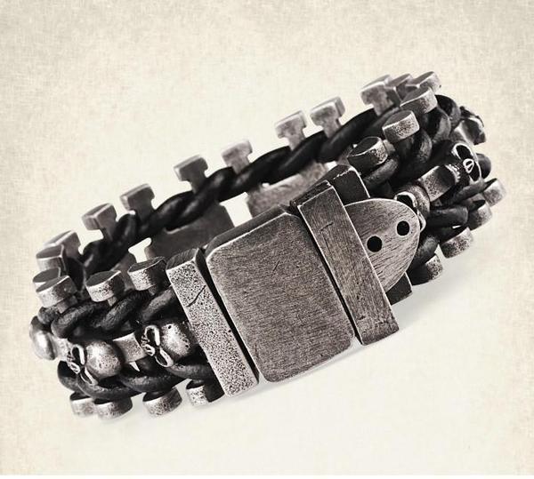 Blackriss™Leather Woven Stainless Steel Skull Bracelet-Blackriss