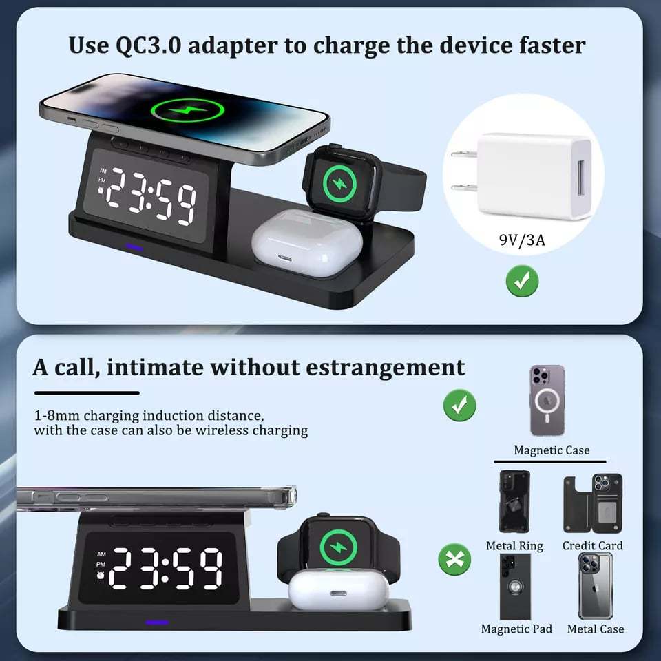 🎊New Year Special Sales-49% OFF🔥7 in 1 Charging Station with Clock, Wireless Charger(Fast Charging)⚡