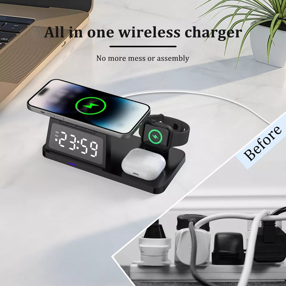 🎊New Year Special Sales-49% OFF🔥7 in 1 Charging Station with Clock, Wireless Charger(Fast Charging)⚡