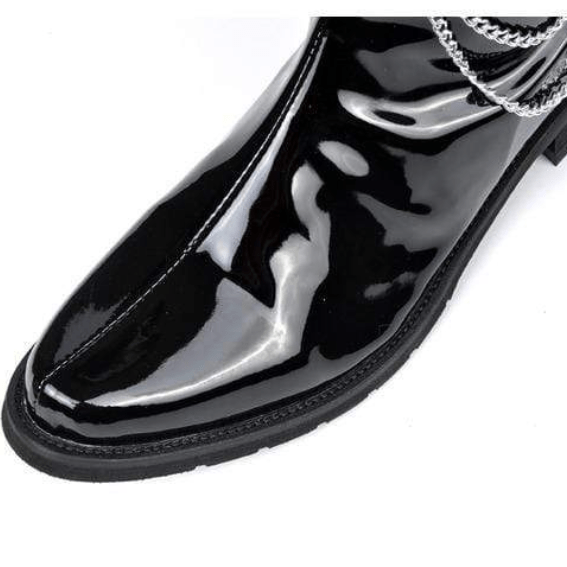 BLACKRISS™Men's Metal Chain Patent Leather Motorcycle Thigh Boots-Blackriss