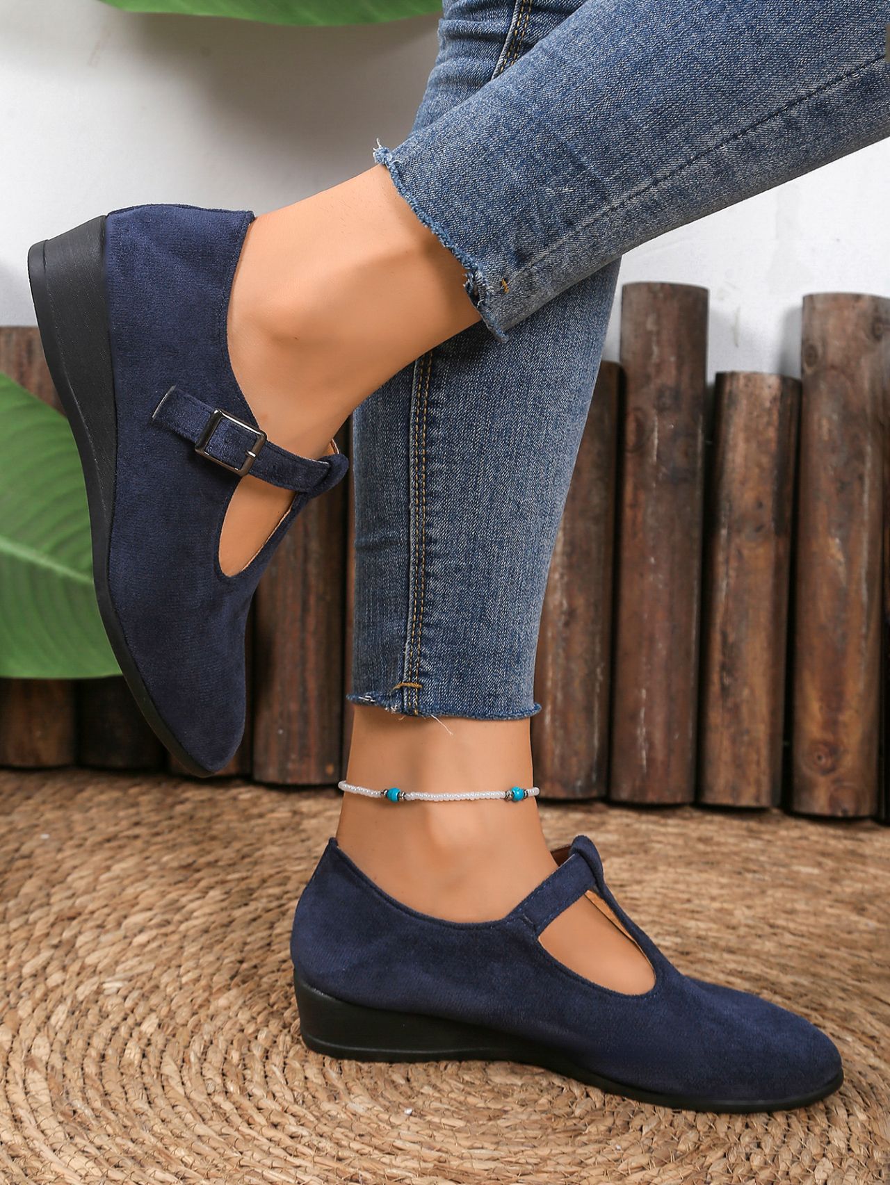Suede Ballet Flats With Buckle