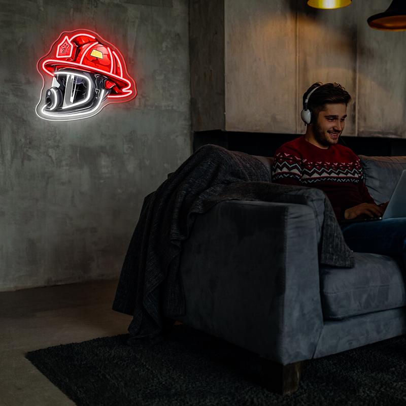 Firefighter Helmet Neon Sign