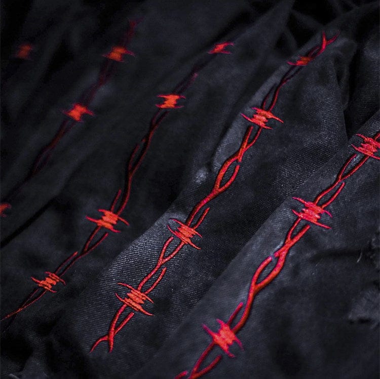 BLACKRISS™Gothic Skull 💀 Black Denim Suspenders & Holes Jacket 🧥-Blackriss