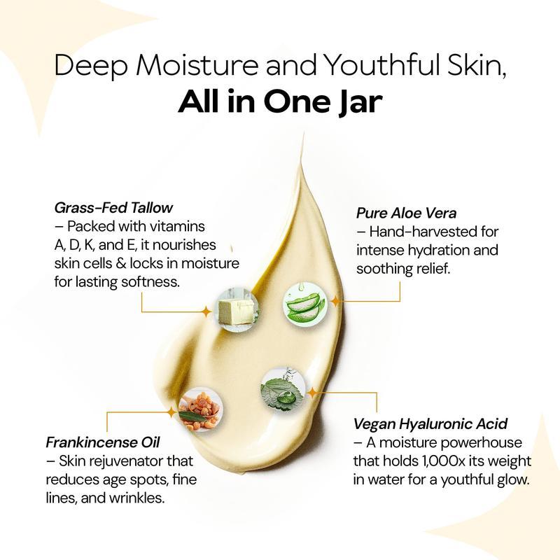 Beef Tallow Face Cream - Nourishing Face Cream, Moisturizer, Body Lotion, Skin Care and Lip Balm Hydrating Moisturizer (2oz)