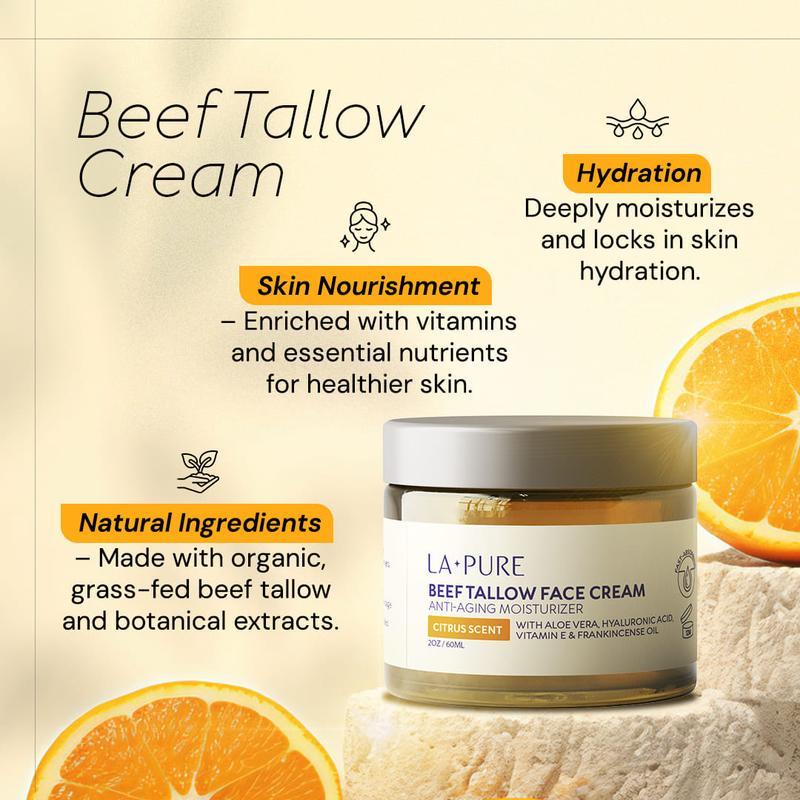 Beef Tallow Face Cream - Nourishing Face Cream, Moisturizer, Body Lotion, Skin Care and Lip Balm Hydrating Moisturizer (2oz)