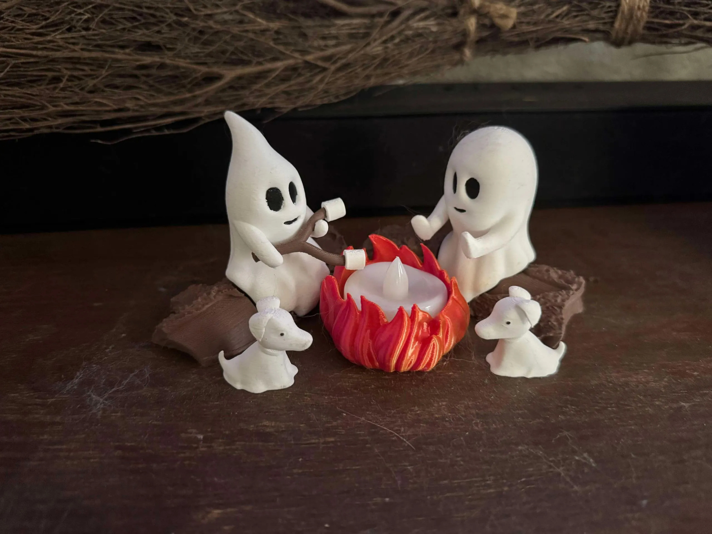 Ghost Campfire Gathering | Spooky Halloween Decor | Cute Ghost Figurine Set | Campfire Display | Haunted Ghost Scene | Ghost adventures